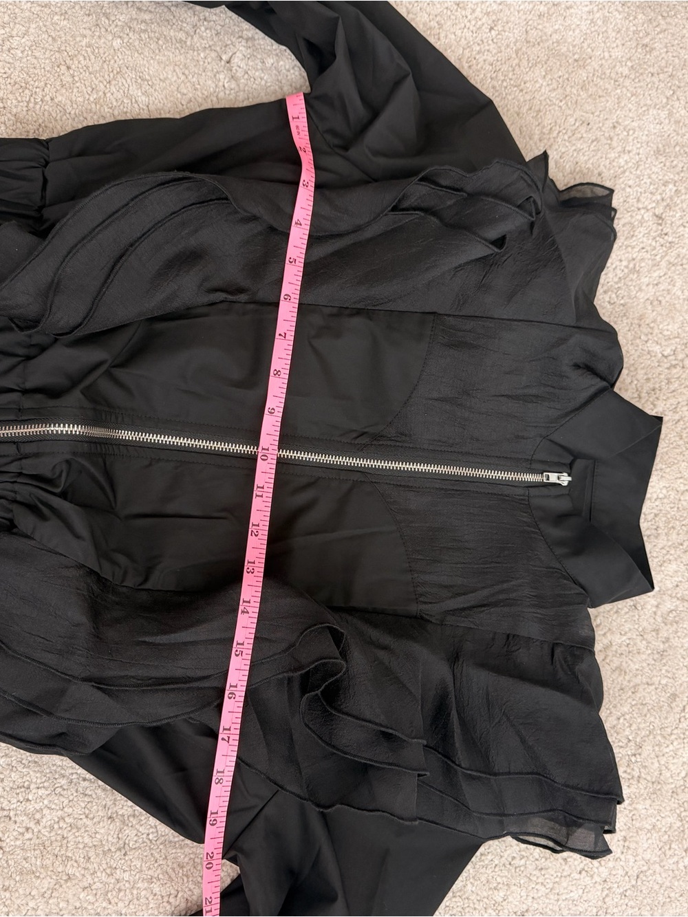 Black Ruffle Zip-Front Women's Jacket - Picture 4 of 6